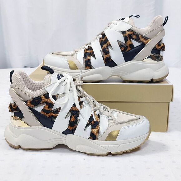 Michael Kors Sneakers Womens Sz 10 Ecru Hero Trainer Animal Print Small Air Mesh - Picture 12 of 16